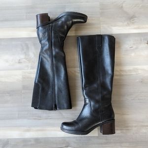 Knee high black leather boots